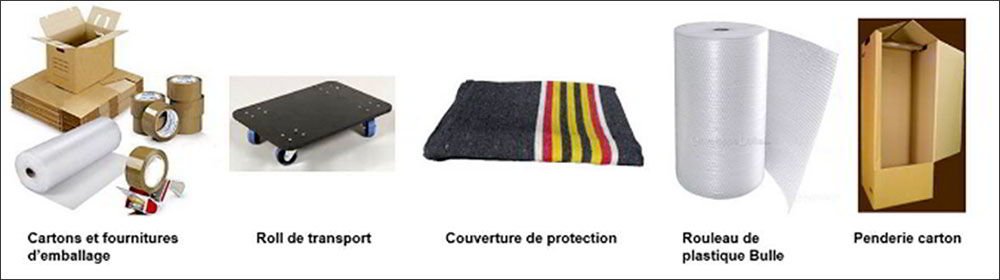 Vente de fourniture de déménagement : cartons, fournitures d'emballage, chariots roll de transport, couvertures de protection, rouleau plastique bulle, penderies carton